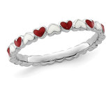 Sterling Silver Red and White Enamel Heart Ring Band